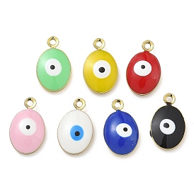 Rack Plating Brass Enamel Charms, Long-Lasting Plated, Lead Free & Cadmium Free, Real 18K Gold Plated, Oval with Evil Eye Pattern