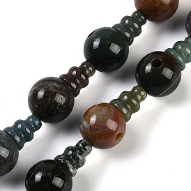 Natural Indian Agate 3-Hole Guru Beads Strands, for Buddhist Jewelry Making, T-Drilled Beads, Gourd