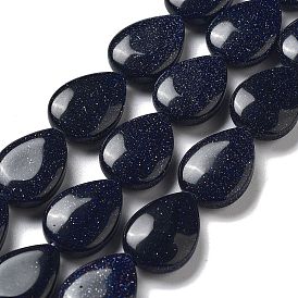 Synthetic Blue Goldstone Beads Strands, Flat Teardrop