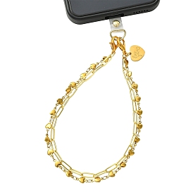 Cadena de latón con forma de clip y 304 cadena de eslabones de acero inoxidable para correa de mano de teléfono, corazón, con cordón de PVC para teléfono móvil y cierres de mosquetón de aleación de zinc