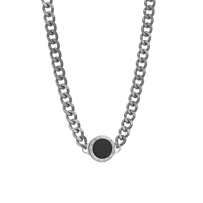 Retro Style Titanium Steel Chunky Chain Bracelet Necklace Set with Roman Coin Pendant