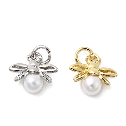 Латунные подвески, прелести пчел, с прыжковым кольцом и искусственным жемчугом из пресса, без кадмия и без свинца, стойки покрытие, долговечный