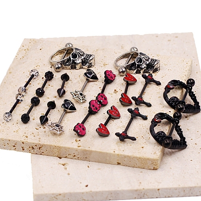 9 стили готика 316l хирургическая нержавеющая сталь эмалированные кольца для сосков набор ногтей