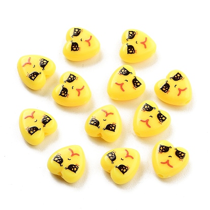 Непрозрачные печатные бусы акриловые, сердце с выражением