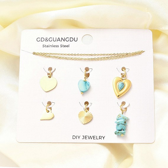 Комплекты из синтетической бирюзы и ракушек с подвеской в виде сердца, ожерельями и браслетами, 304 комплекты украшений из нержавеющей стали для женщин