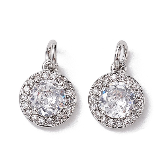 Breloques en laiton zircon cubique transparent, sans cadmium et sans nickel et sans plomb, avec anneau de saut, plat rond
