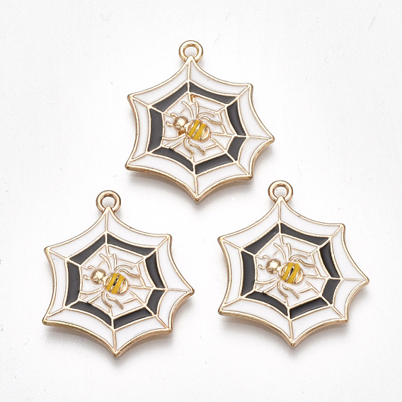 Alloy Pendants, Cadmium Free & Lead Free, with Enamel, Spider Web, Light Gold