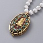 Buddhist Jewelry, Guan Yin Pendant Necklaces, with Handmade Oval Indonesia Goddess of Mercy Pendants, Glass Seed Beads, Gemstone Beads, Braided Nylon Thread and Copper Wire