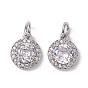 Breloques en laiton zircon cubique transparent, sans cadmium et sans nickel et sans plomb, avec anneau de saut, plat rond