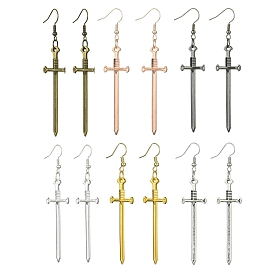6 Pair 6 Color Alloy Long Dangle Earrings, Sword