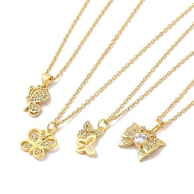 304 Stainless Steel Pendant Necklaces, Brass Micro Pave Cubic Zirconia Pendant Necklaces