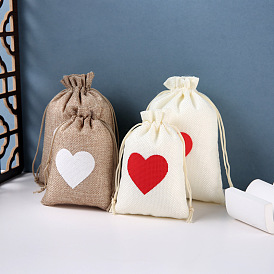 Rectangle avec coeur sacs à cordon en tissu, sac d'emballage de bijoux cadeau en organza