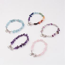 Puce pierres précieuses naturelles bracelets de perles, cœur, avec Tibétain alliage de style bar & anneau fermoirs toggle, 193mm