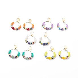 5 pcs 5 couleur pierres précieuses naturelles et argile polymère perlé gros anneau boucles d'oreilles pendantes, boucles d'oreilles pendantes en laiton pour femmes