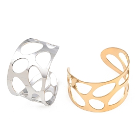 Полые 304 браслеты-манжеты из нержавеющей стали для женщин, плоский круглый и каплевидный и овальный