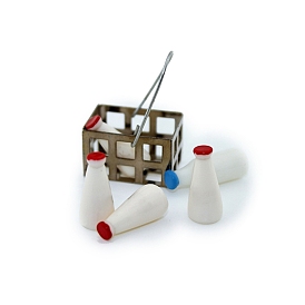 Mini Resin Imitation Milk & Alloy Basket Decoration, for Dollhouse Kitchen Accessories, Pretending Prop Decorations