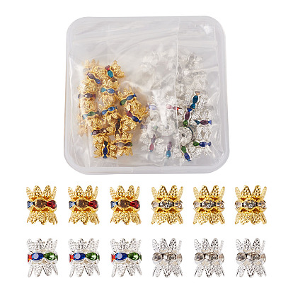 Железные двухсторонние дистанционные бусины, со стразами смешанного цвета, мульти-лепесток цветка