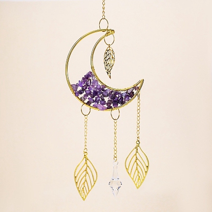 Moon & Leaf Gemstone Chips Suncatchers, Rainbow Maker, DIY Garden & Home Decoration