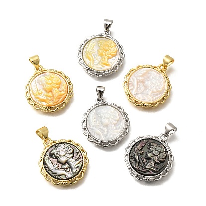 Латунь с резными подвесками из натуральной ракушки, стойки покрытие, плоско-круглые