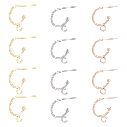 24шт. 3 цвет 304 фурнитура для сережек-гвоздиков из нержавеющей стали, фурнитура для сережек полукольцо с горизонтальными петлями, с 30 пластиковыми ушными гайками