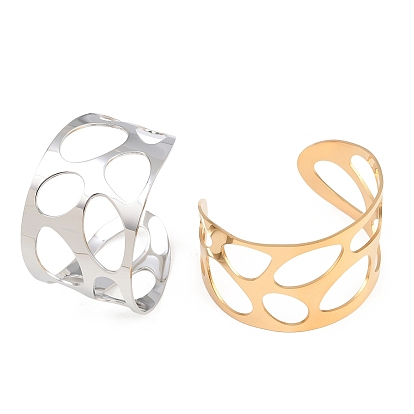 Полые 304 браслеты-манжеты из нержавеющей стали для женщин, плоский круглый и каплевидный и овальный