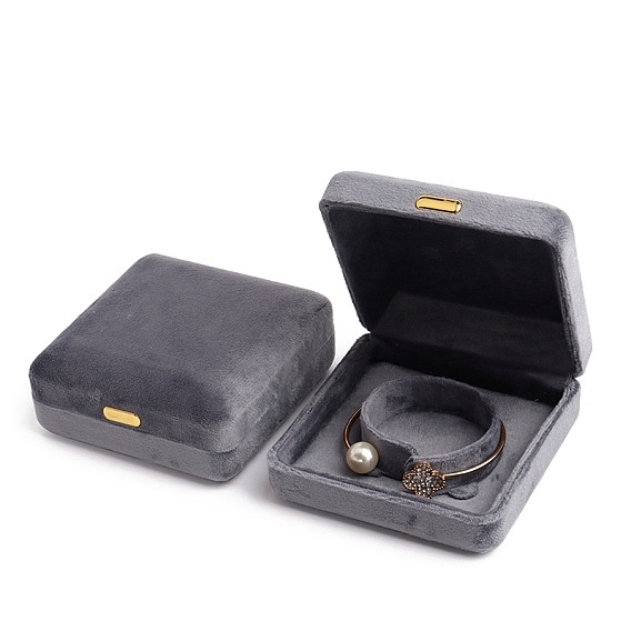 Square Velvet Bracelet Storage Boxes, Jewelry Gift Case for Bracelet, with Golden Tone Iron Clip