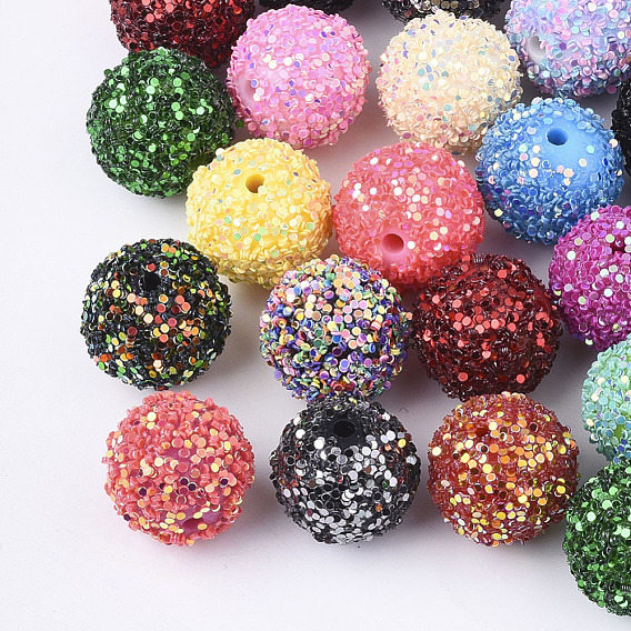 Acrylic Beads, Glitter Beads,with Sequins/Paillette, Round