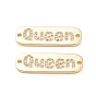 Brass Micro Pave Cubic Zirconia Links, Long-Lasting Plated, Rectangle with Words Queen, Clear
