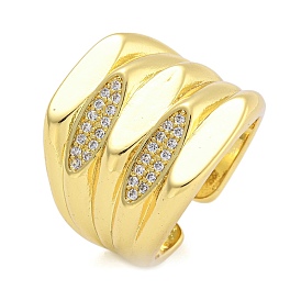 Brass Micro Pave Cubic Zirconia Cuff Finger Rings, Oval Rings for Women