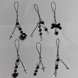 Correas móviles de aleación, hierro y cuentas acrílicas., cordon poliester accesorios movil decoracion, corazón/luna/estrella/llave