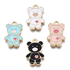 Alloy Pendants, with Enamel, Cadmium Free & Lead Free, Light Gold, Bear with Heart