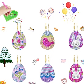 DIY Easter Egg Keychain Diamond Painting Kit, Including Acrylic Rhinestones Bag, Diamond Sticky Pen, Tray Plate, Glue Clay and Canvas