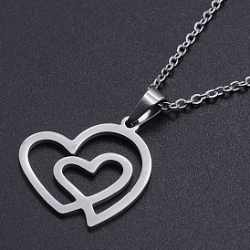 201 Stainless Steel Pendants Necklaces, with Cable Chains and Lobster Claw Clasps, Heart