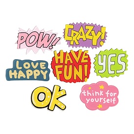 7Pcs 7 Style Acrylic Badges Brooch Pins, with Iron Pin, Cute Lapel Pin, Word