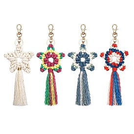 Independence Day Star Tassel Handwoven Tassel Cotton Rope Pendant Decorations, for Keychain, Purse, Backpack Ornament