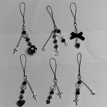 Correas móviles de aleación, hierro y cuentas acrílicas., cordon poliester accesorios movil decoracion, corazón/luna/estrella/llave