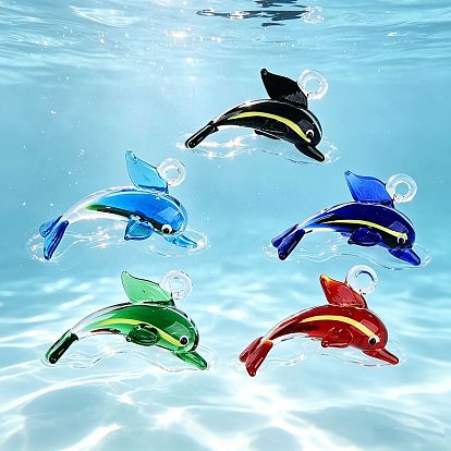 Handmade Lampwork Pendants, Dolphin Charms