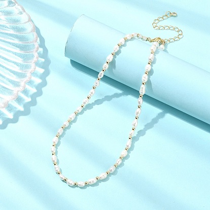 Ожерелья из натурального культивированного пресноводного жемчуга и рисовых бусин, золотые