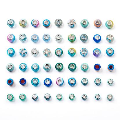 Acrylic & Resin & Polymer Clay Rhinestone European Beads, Large Hole Beads, with Silver Color Core, Rondelle