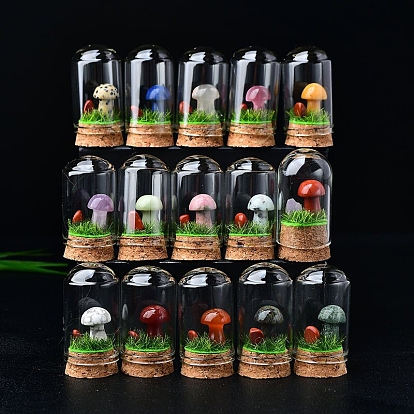 Украшения для демонстрации грибов из натуральных драгоценных камней, со стеклянной крышкой, для украшения рабочего стола домашнего офиса