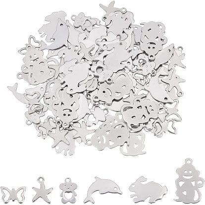 84Pcs 6 Style 304 Stainless Steel Pendants, Laser Cut