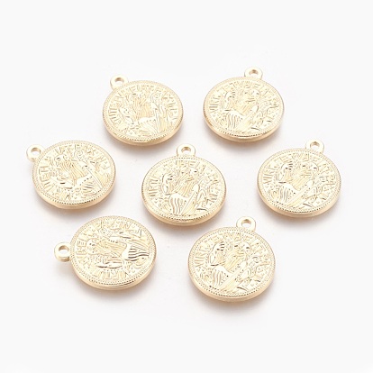 Brass Pendants, Flat Round with Saint Benedict Medal, Real 18K Gold Plated
