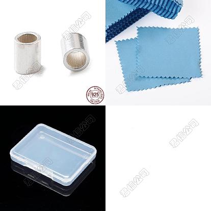 925 cuentas de tubo espaciador de plata esterlina, columna, con paño de pulido plateado cuadrado de tela de gamuza 1pc