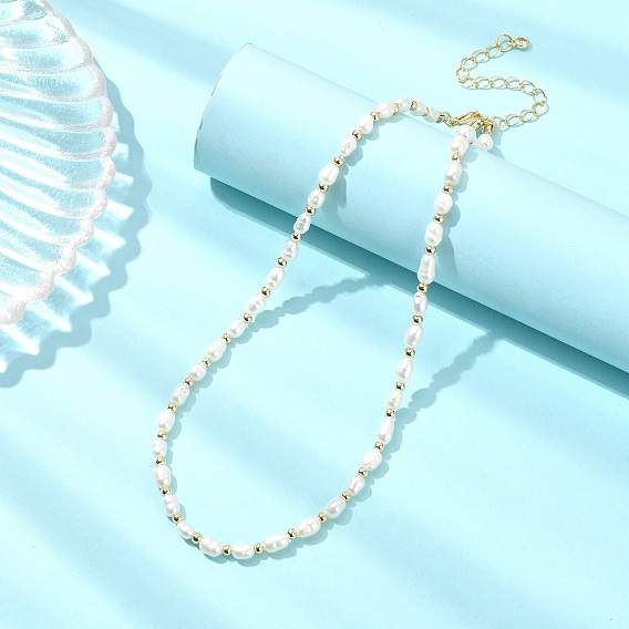 Ожерелья из натурального культивированного пресноводного жемчуга и рисовых бусин, золотые