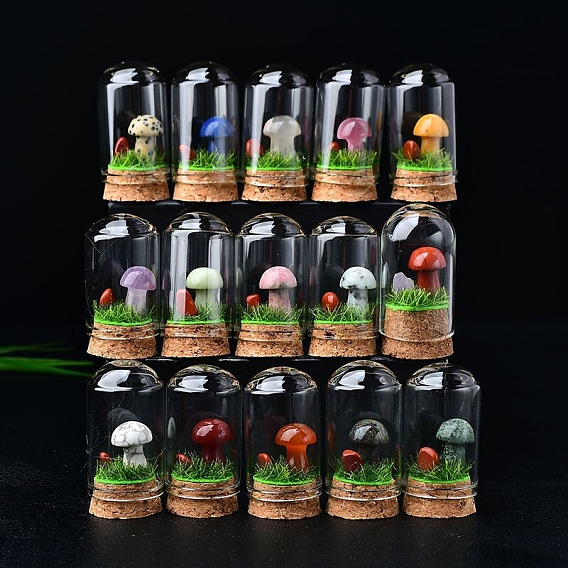 Украшения для демонстрации грибов из натуральных драгоценных камней, со стеклянной крышкой, для украшения рабочего стола домашнего офиса