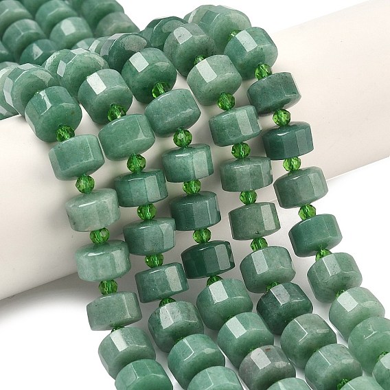 Естественный зеленый авантюрин бисер нитей, граненые, диск, Heishi бусы, с бисером