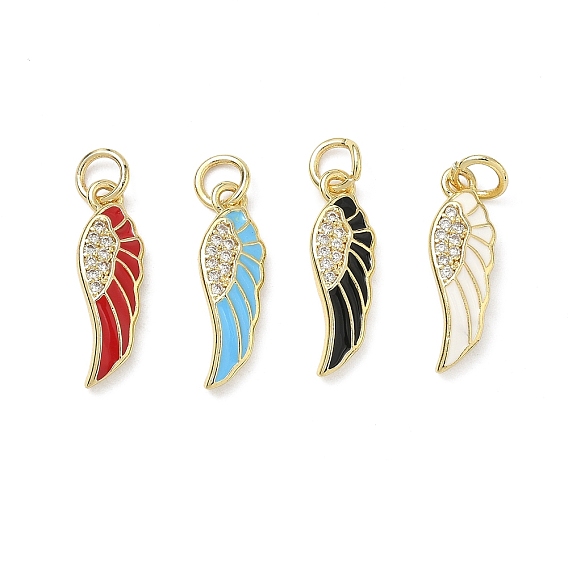 Латунные микро проложить кубического циркония подвески, с эмалью, долговечный, стойки покрытие, без свинца и без кадмия, крылатые прелести, реальный 18 k позолоченный
