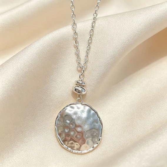 Alloy Textured Flat Round Pendant Necklaces for Women