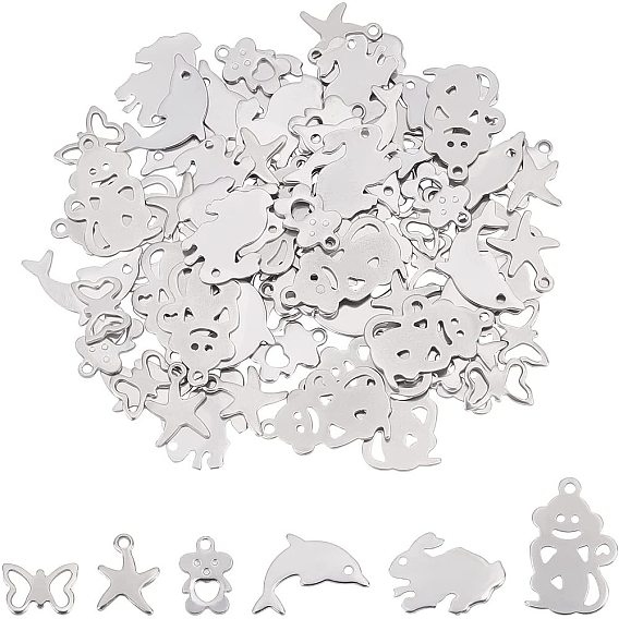 84Pcs 6 Style 304 Stainless Steel Pendants, Laser Cut