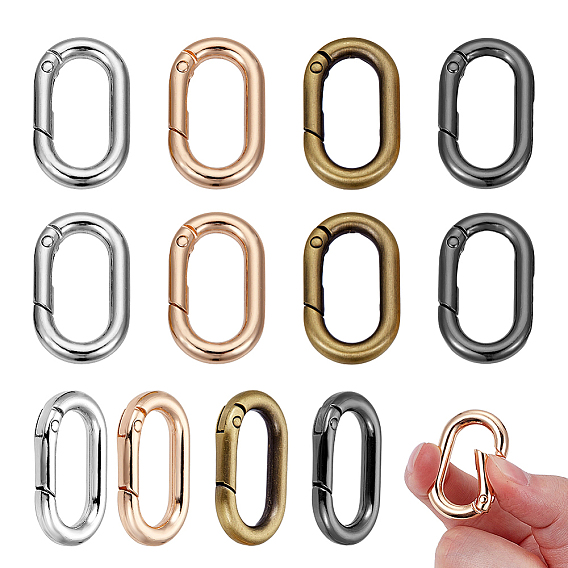 12шт 4 цвета сплава пружинные затворные кольца, овальные